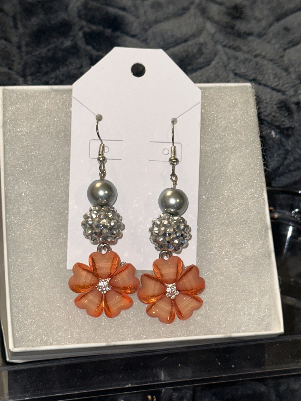 Handmade Silver & Orange Plumeria Flower Drop Earrings